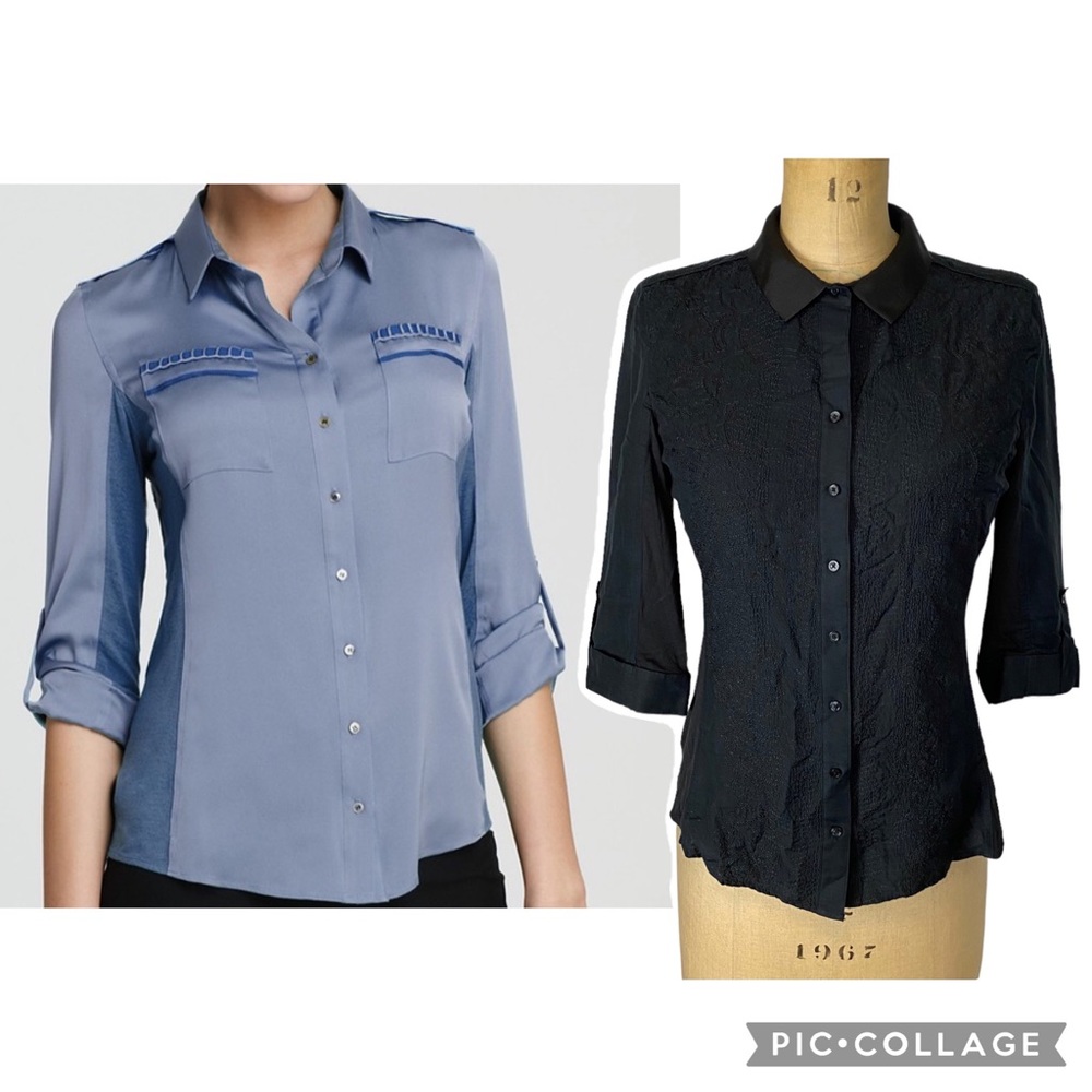 Elie Tahari Black Embroidered Val Button Front Shirt Size S